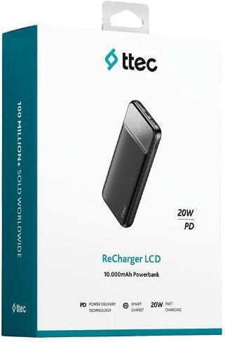 TTEC ReCharger LCD Power Bank 10000mAh 20W με 2 Θύρες USB-A και Θύρα USB-C Power Delivery Μαύρο