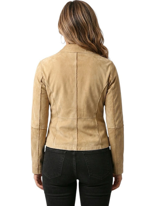 MARKOS LEATHER Γυναικείο Δερμάτινο Σακάκι Μπεζ