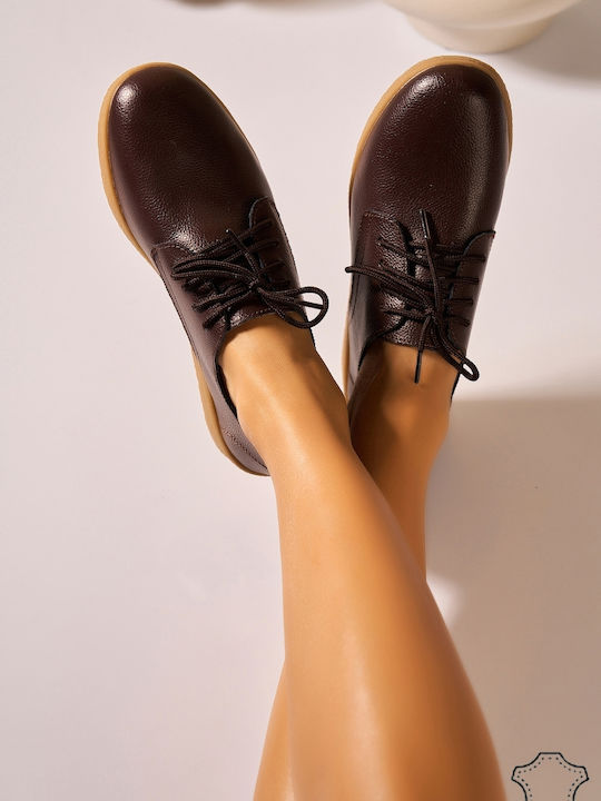 Δερμάτινα Γυναικεία Oxfords σε Καφέ Χρώμα