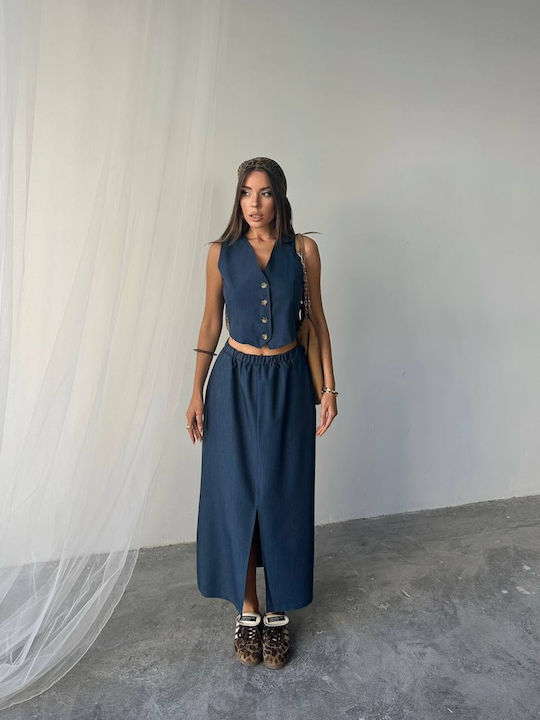 Pantaloni Dama Din Țesătură Albastru Marin