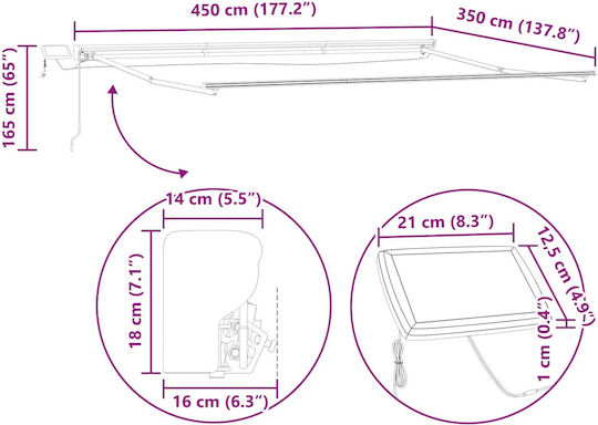 vidaXL Рамка За Тента Жълта С PU Покритие 3.5x4.5m