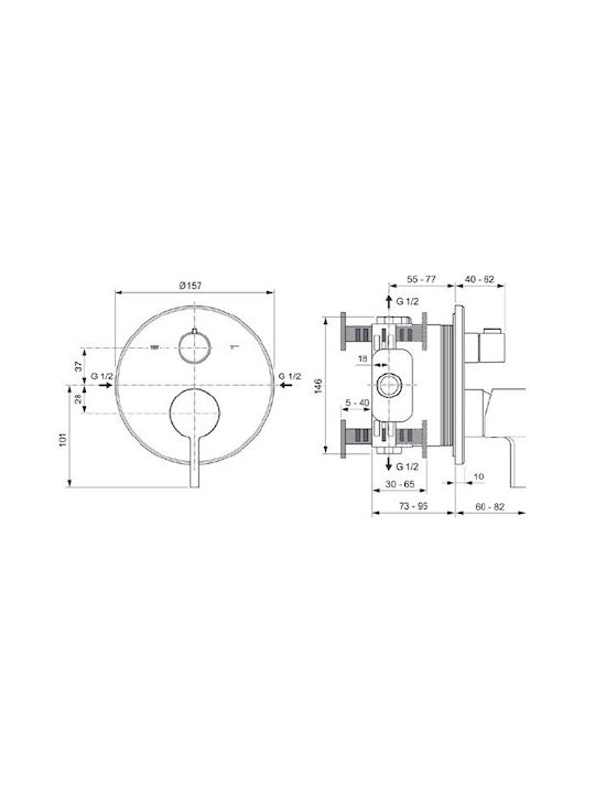 Ideal Standard Joy Σετ Μίκτης & Παροχή Εντοιχισμού για Νιπτήρα 2 Εξόδων Γκρι