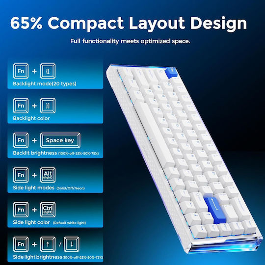 Dareu COOL68 Ηall Effect Gaming Πληκτρολόγιο 65% με Magnetic διακόπτες και RGB φωτισμό (Αγγλικό US)