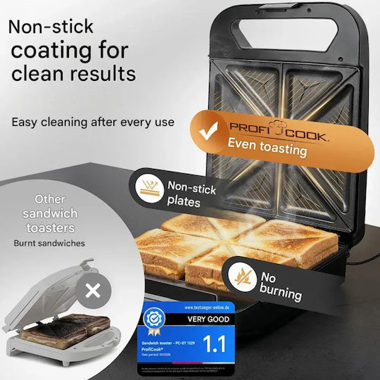 Profi Cook Τοστιέρα για 4 Τοστ 1600W Μαύρη