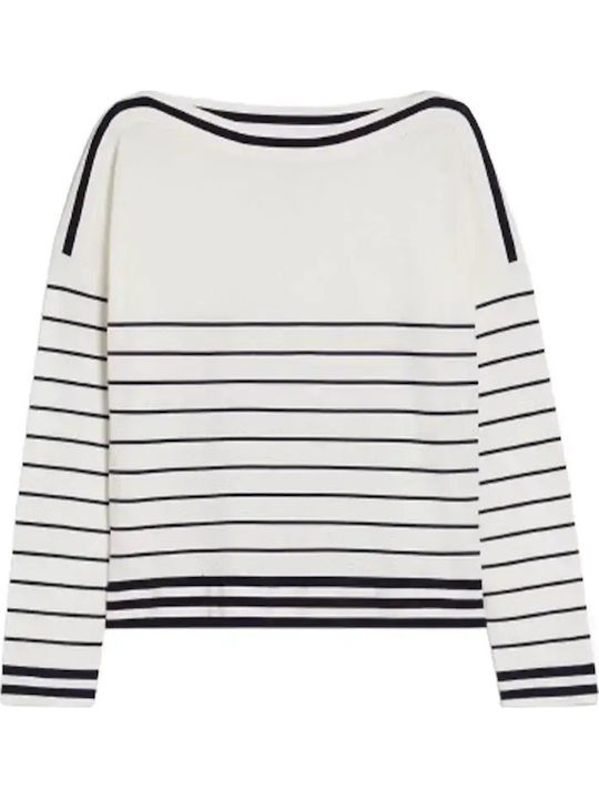 Γυναικείο Μακρυμάνικο Πουλόβερ Ριγέ Ivory Blue Pinstripes