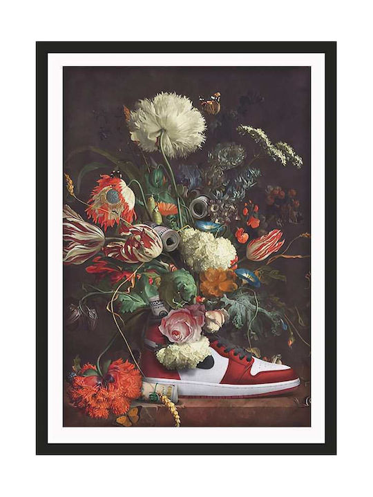 Poster Air Jordan Painting Sneakers Snk100 40cm X 50cm Brown Wooden Frame