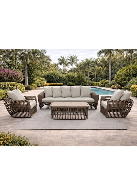 Lopez 4 Pieces Outdoor Living Room Set Brown E6877