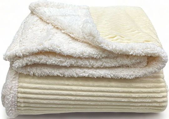 Κουβέρτα Fleece Γούνα Sherpa Υπέρδιπλη 220*240 Μπεζ-95.102
