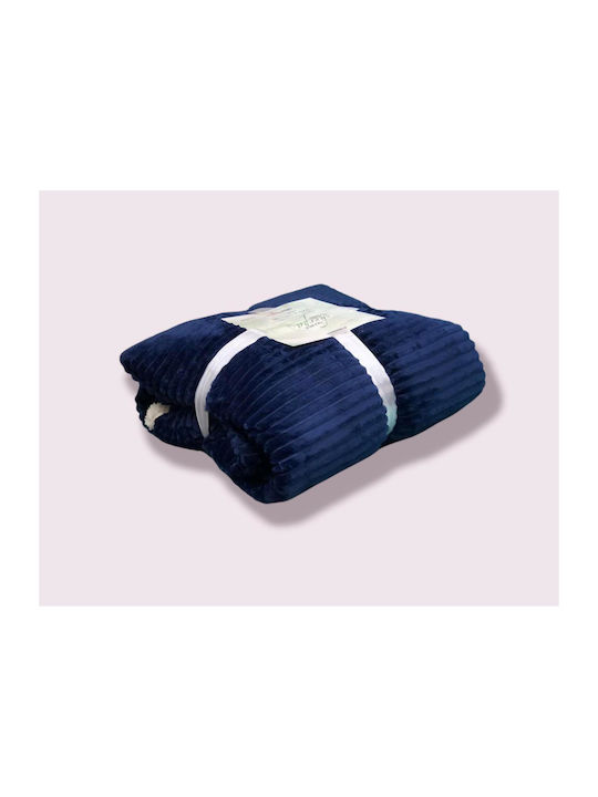 Κουβέρτα Fleece Γούνα Sherpa Υπέρδιπλη Μπλε 220×240cm – 95-103