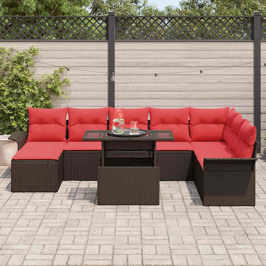 Garten- und Outdoor-Möbelsets 9 Stück Braun mit Kissen
