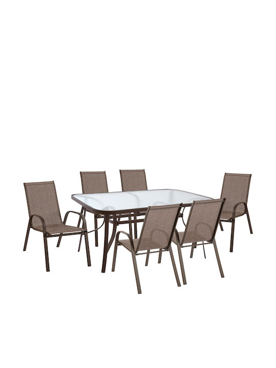 Set Sala De Mese Pentru Exterior Textline 7 Piese Maro