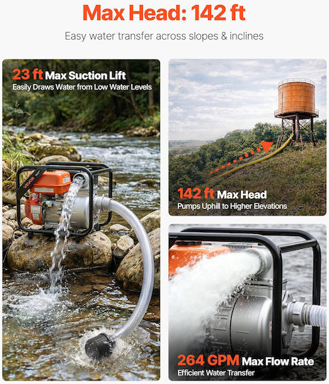 Vevor Benzinbetriebene Oberflächenwasserpumpe 7hp