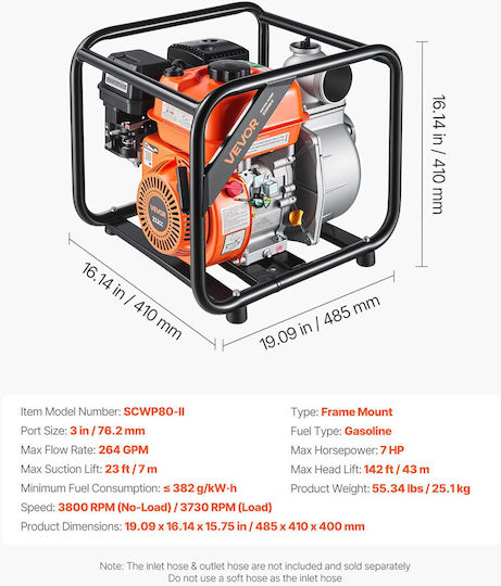 Vevor Benzinbetriebene Oberflächenwasserpumpe 7hp