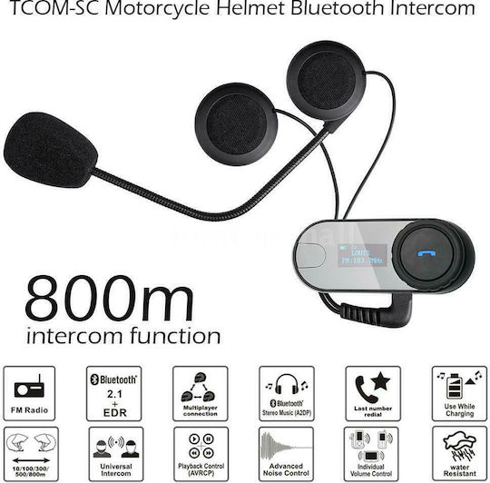FreedConn T-COM SC Sistem de comunicare pentru motociclete cu un singur căști cu Bluetooth