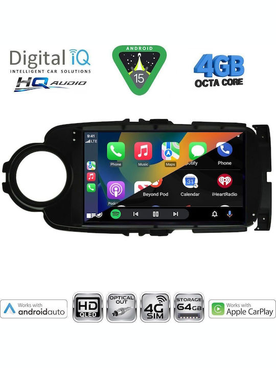 Digital IQ Car Audio System for Toyota Yaris 2011-2015 Bluetooth USB WiFi GPS Apple CarPlay Android Auto with 9" Touch Screen