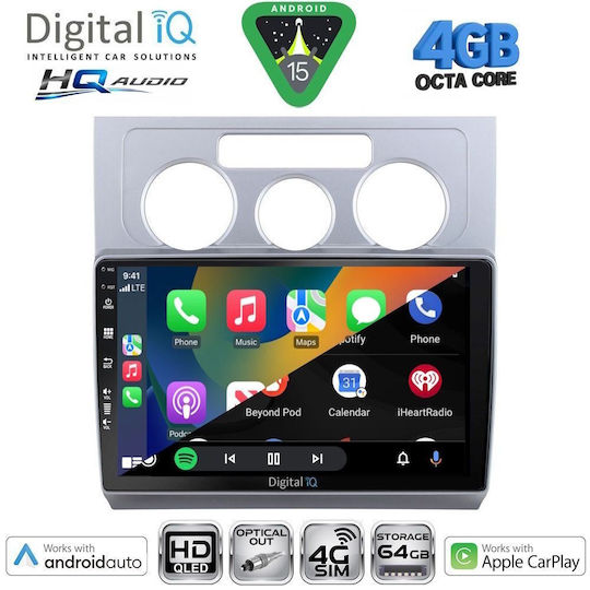 Digital IQ Car Audio System for Volkswagen Touran 2003-2010 with A/C Bluetooth USB WiFi GPS Apple CarPlay Android Auto with 10" Touch Screen