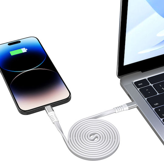 Flat Подсилен Магнитен USB-C Към USB-C 3A Power Delivery 60W Кабел 1.2m Бял