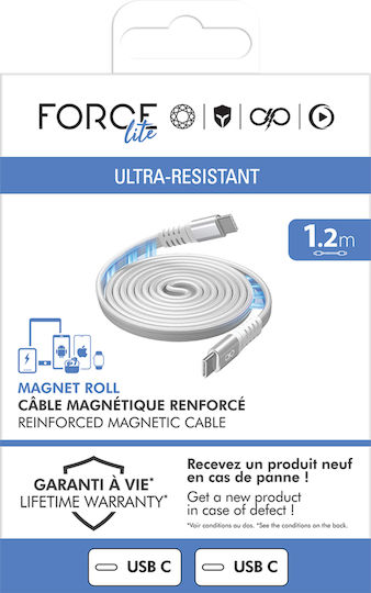 Flat Подсилен Магнитен USB-C Към USB-C 3A Power Delivery 60W Кабел 1.2m Бял