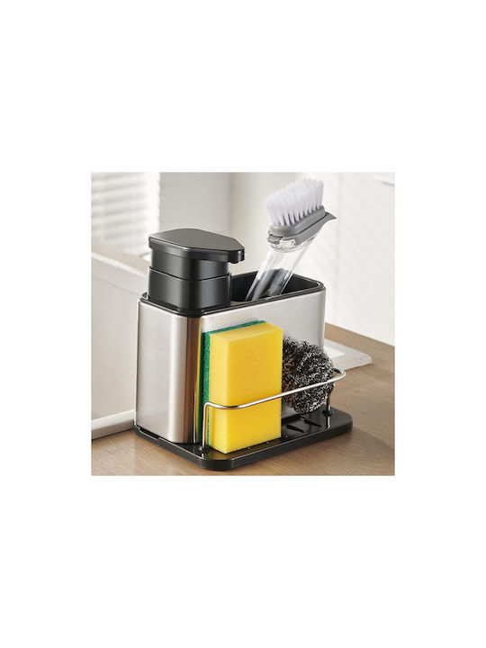 Dispenser De Bucătărie Din Oțel Inoxidabil Cu Suport Pentru Burete Gri 340ml