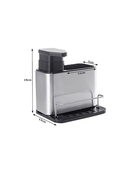 Dispenser De Bucătărie Din Oțel Inoxidabil Cu Suport Pentru Burete Gri 340ml