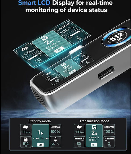 Ssd Magnetic Extern 1tb Viteză Până La 990mb/s Înregistrare Video 4k 120fps Prores Ventilator Integrat Usb 3.2 Gen2 Tip-c Compatibilitate Pd3.0 27w Ecran Lcd Compatibil Iphone 15/16 Și Modele Noi Gri