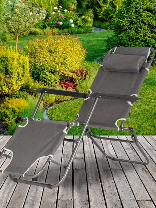 Șezlong Metalic Gri 153x60 cm