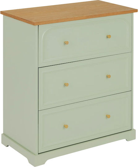 Comodă Dormitor Din Lemn A-s Mohea cu 3 Sertare Celadon 72x39x81cm