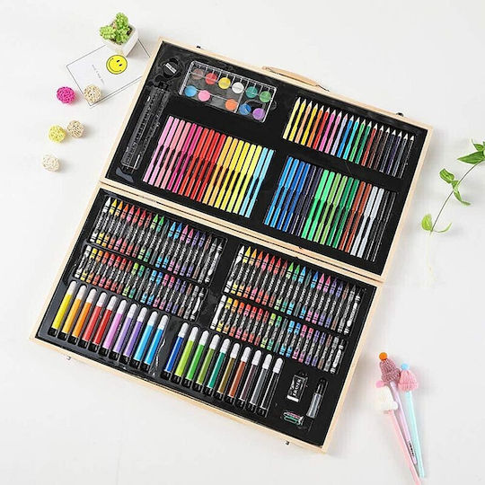 Colouring Set in Wooden Case 48x30cm 180 Pieces