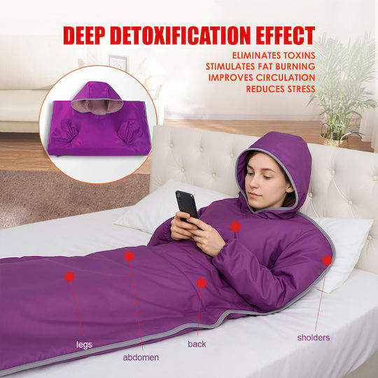 Pătură Termică Tip Saună Mâneci Glugă Două Zone Infraroșu Linomag 10 Folii Împachetare Ardere Grăsimi Relaxare Detoxifiere 35°c-80°c Mov 180x80cm