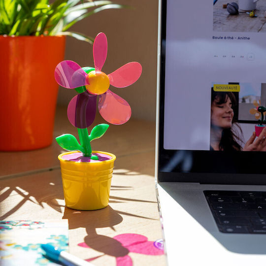 Handheld Fan Flower Rechargeable Base Rechargable Ventifleur Flower Yellow