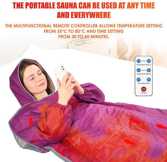 Pătură Termică Tip Saună Mâneci Glugă Două Zone Infraroșu Linomag 10 Folii Împachetare Ardere Grăsimi Relaxare Detoxifiere 35°c-80°c Mov 180x80cm