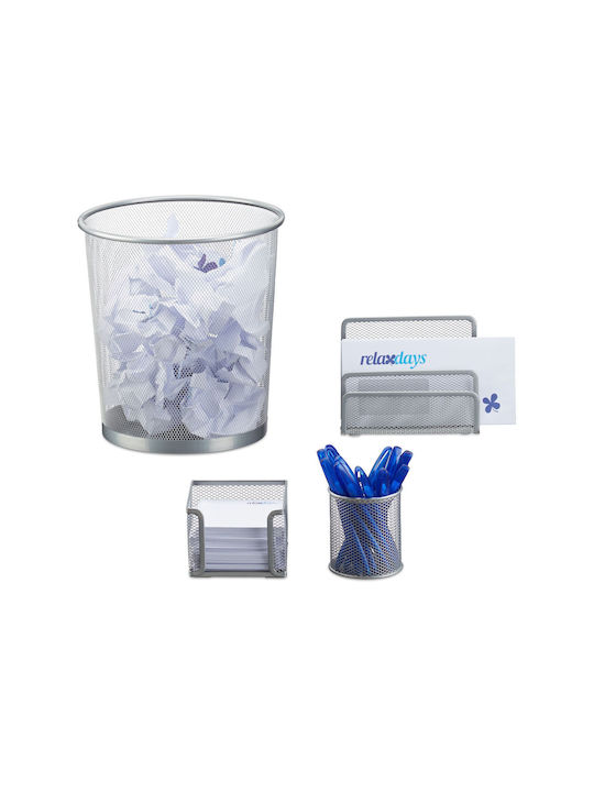 Relaxdays 4-piece Office Organizer Set Silver 28.5x26x26 Cm