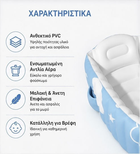 Baie Pentru Copii Bebeluş Pliabilă Din PVC Cu Pompă De Aer Integrată