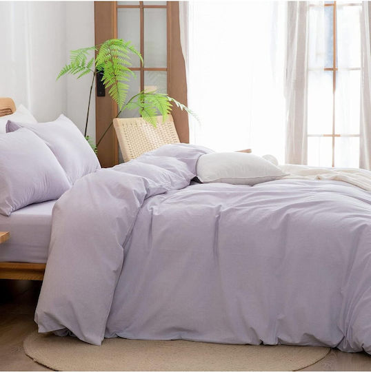 SteweHome Cotton Duvet Cover Set 180x220cm Double With Pillowcase Ecru