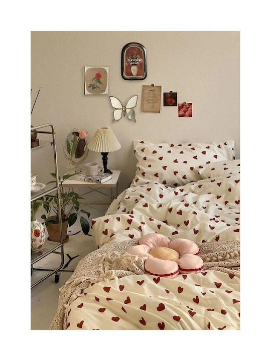SteweHome Cotton Duvet Cover Set 200x220cm Double With 2 Pillowcases Red