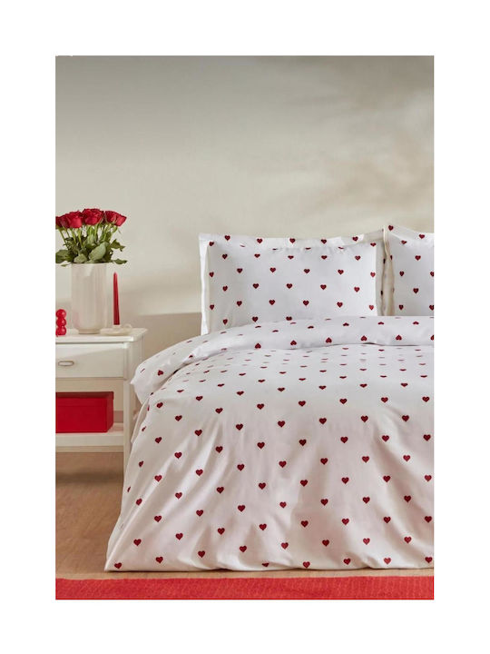 SteweHome Cotton Duvet Cover Set 200x200cm Double With 2 Pillowcases Red