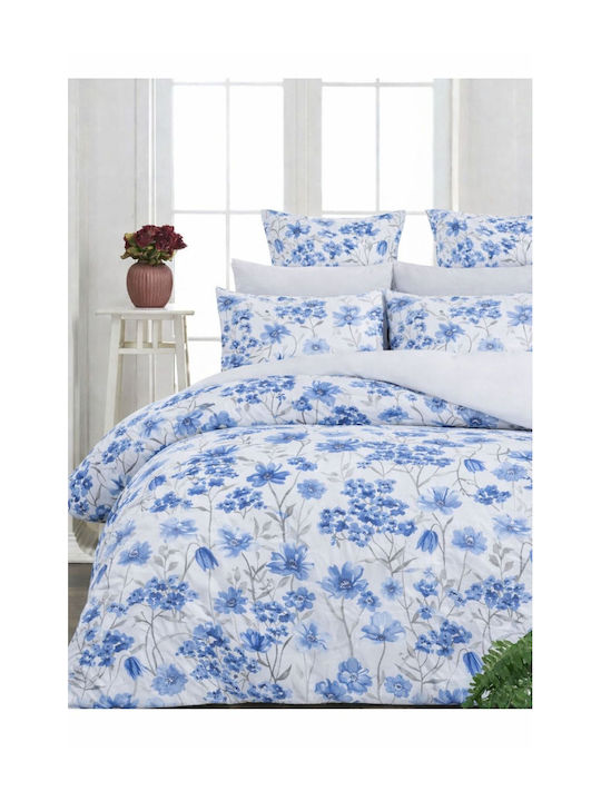 SteweHome Cotton Duvet Cover Set 200x230cm Double With 2 Pillowcases & 1 Bed Sheet Blue8
