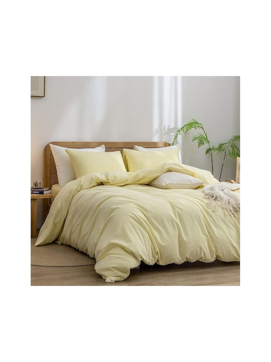 SteweHome Cotton Duvet Cover Set 180x220cm Double With Pillowcase Ecru