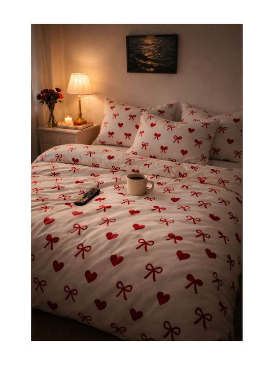SteweHome Cotton Duvet Cover Set 200x220cm Double With 2 Pillowcases Burgundy