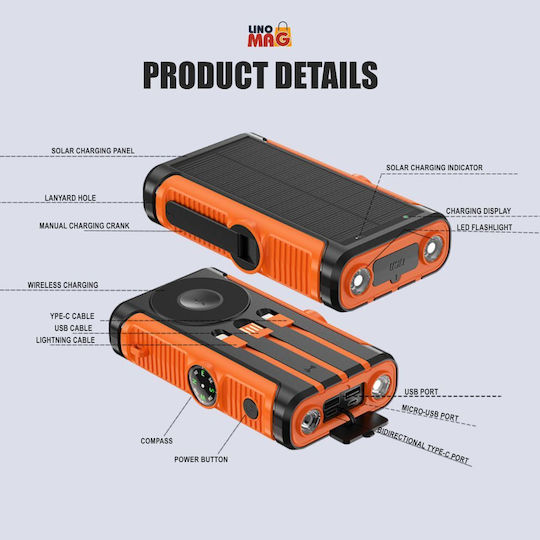Linomag Solar Power Bank 20000mAh Portocaliu