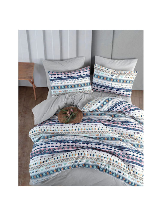 SteweHome Cotton Duvet Cover Set 200x200cm Double With 2 Pillowcases Blue