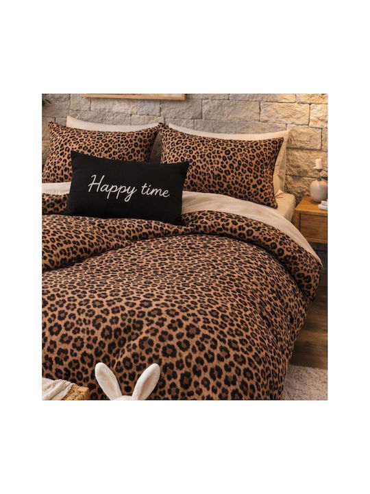 SteweHome Cotton Duvet Cover Set 200x220cm Double With 2 Pillowcases Brown