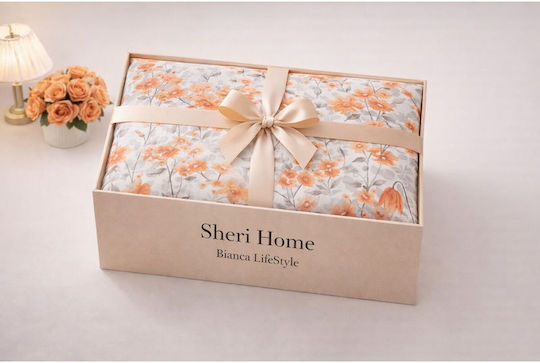 SteweHome Set Huse Pentru Pilote 100% Bumbac 230x200cm Supraînălțată Cu 2 Fețe De Pernă Portocalii