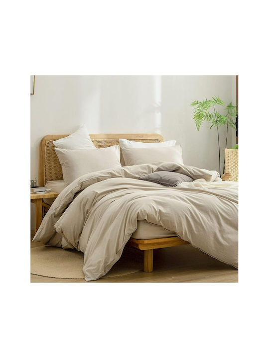SteweHome Cotton Duvet Cover Set 180x220cm Double With Pillowcase Ecru