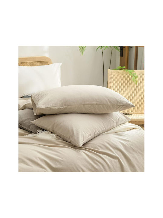 SteweHome Cotton Duvet Cover Set 180x220cm Double With Pillowcase Ecru