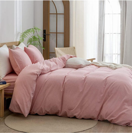 SteweHome Σετ Παπλωματοθήκη Βαμβακερή 180x220cm Ημίδιπλη με Μαξιλαροθήκη Εκρού