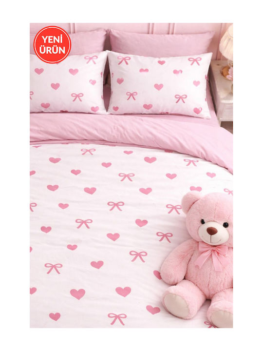 SteweHome Cotton Duvet Cover Set 180x220cm Double With Pillowcase Pink