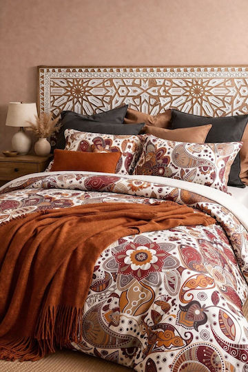 SteweHome Cotton Duvet Cover Set 200x230cm Double With 2 Pillowcases & 1 Bed Sheet Burgundy