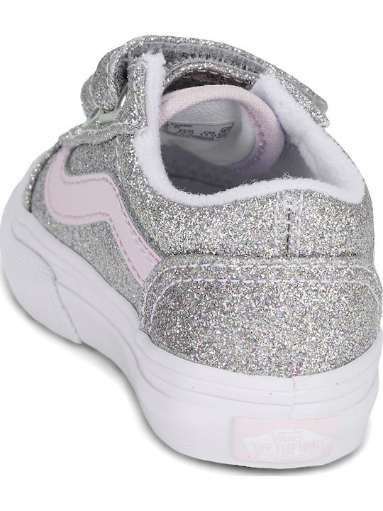 Old Skool V Kids Sneakers with Hoop & Loop Closure Silver