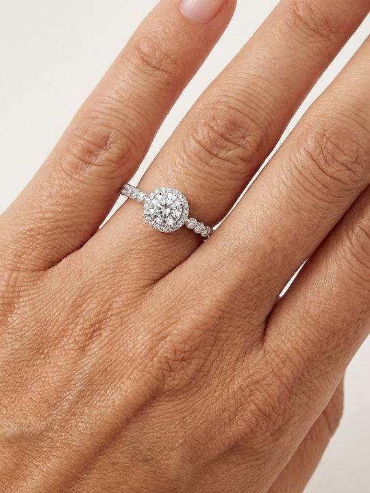 Single Stone Rosette Ring in 18K White Gold with Diamond